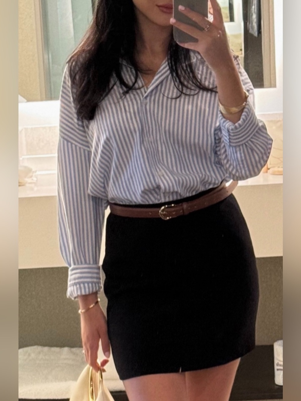 Zara Blue and White Striped Button-Down Shirt